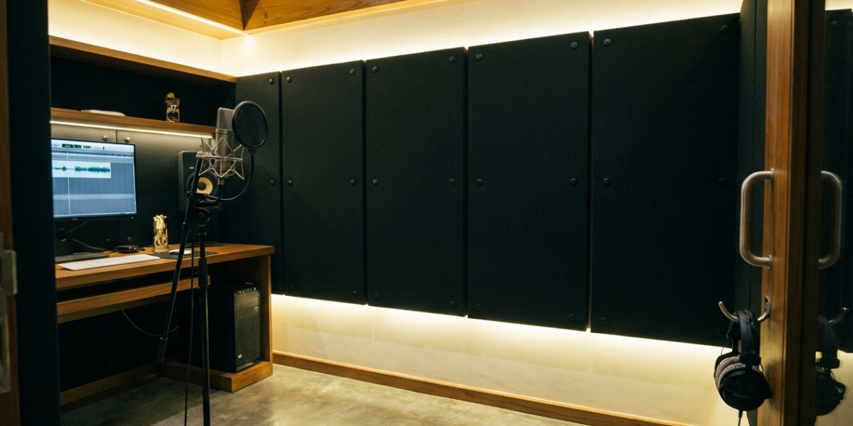 Black Fibre Glass Wool Acoustic Panel For Recording Studio