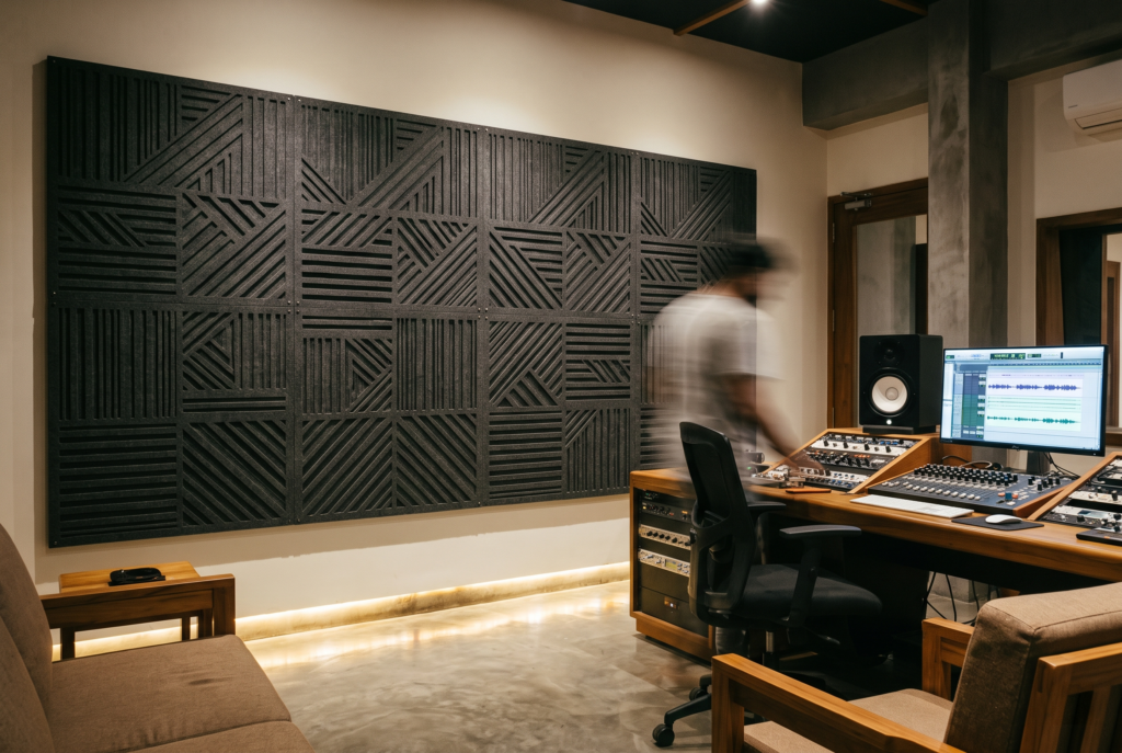 CNC-Cut PET Acoustic Panels in Studio | Amazone By Furnitech